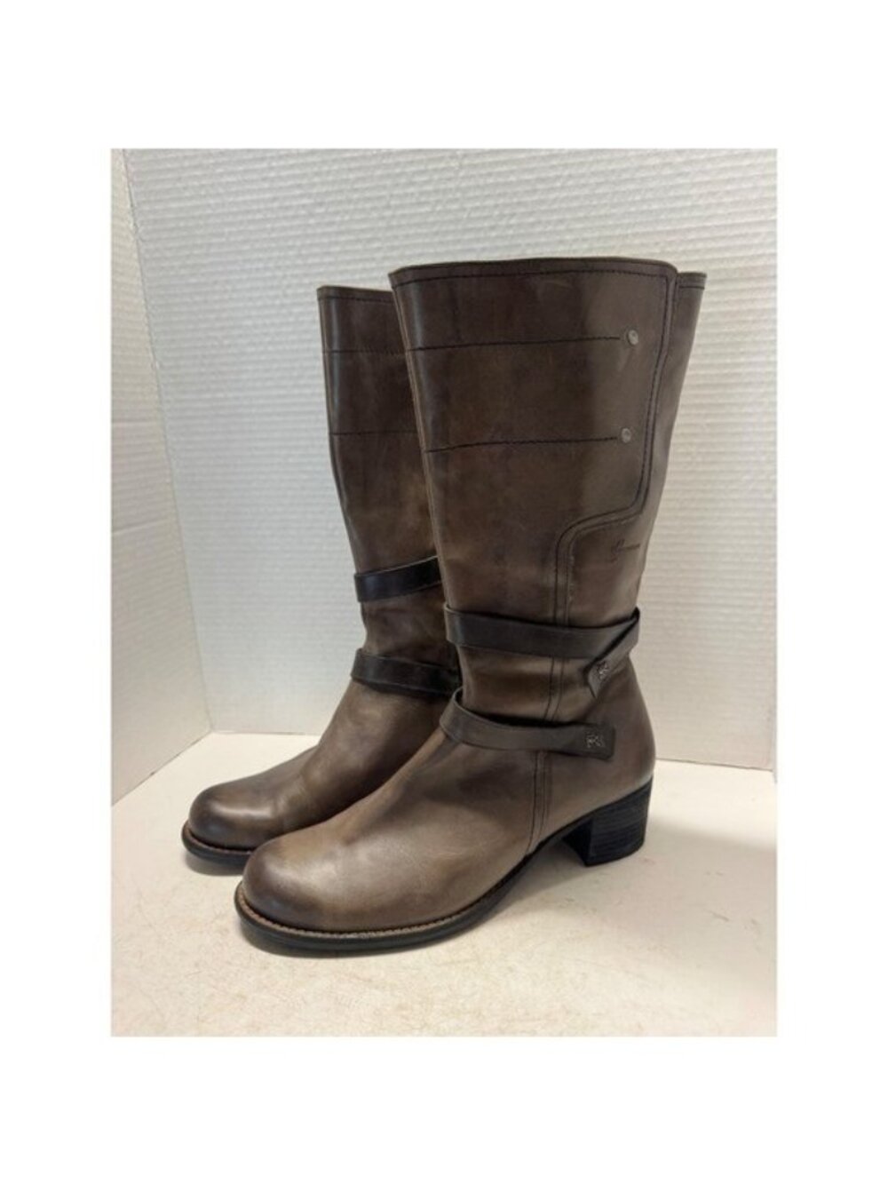 Dorking by Fluchos Taupe Brown Leather Tall Zip Block Heel Boots Spain Size 40